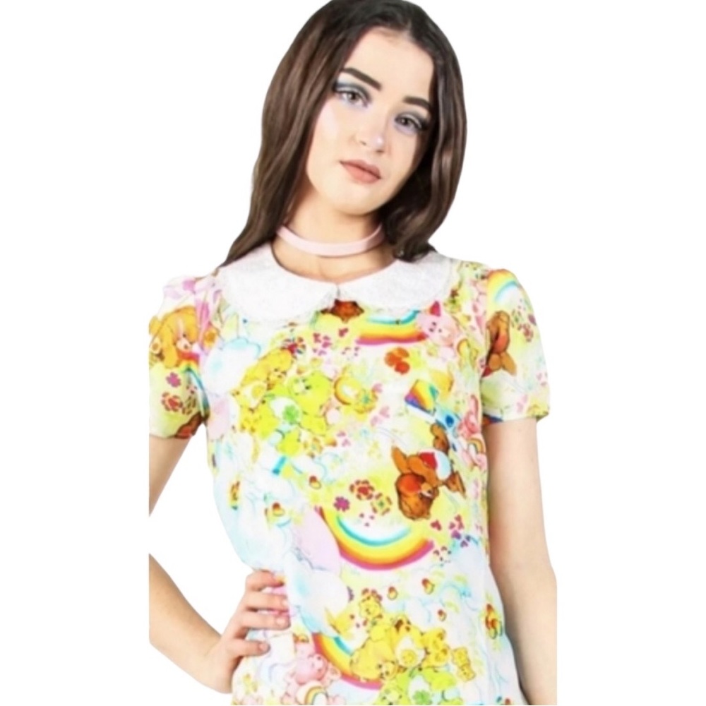 🧡💛NWT IRON FIST CareBear Spring Fling Girly Top with Lace Collared Neck Size S